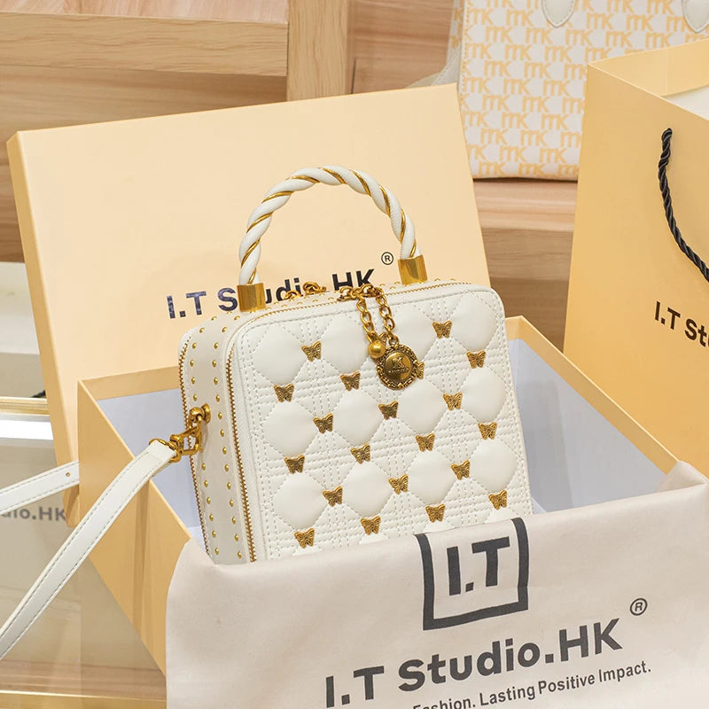 Women's Leather-Look Bucket Bag – Small Square Crossbody & One-Shoulder Bag, Designer-Inspired