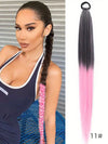 YELOWTIM 28-Inch (70 cm) Synthetic Ponytail Extension with Elastic Band – Straight Braided DIY Hair Piece, Black/Brown