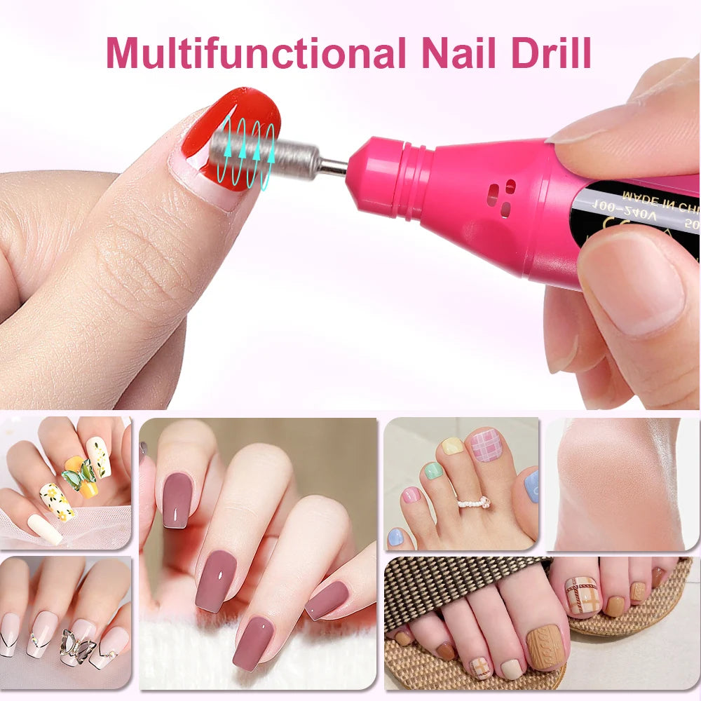 YIKOOLIN 6-in-1 USB Electric Nail Drill Kit — Portable Pen-Style Manicure Polisher with Nail Art Bits