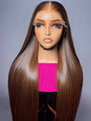 Chocolate Brown Straight HD Lace Frontal Wig 13x4 13x6 T-Part Brazilian Remy Human Hair Pre-Plucked 30–36 in (76–91 cm)