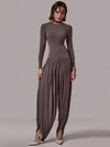 Mozision Women's Long Sleeve Draped Turtleneck Jumpsuit, High-Waist Slim Patchwork Solid Overalls for Autumn/Winter