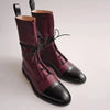 Women's Black Mid-Calf Lace-Up Motorcycle Boots – British Street Style with Square Heel & Platform