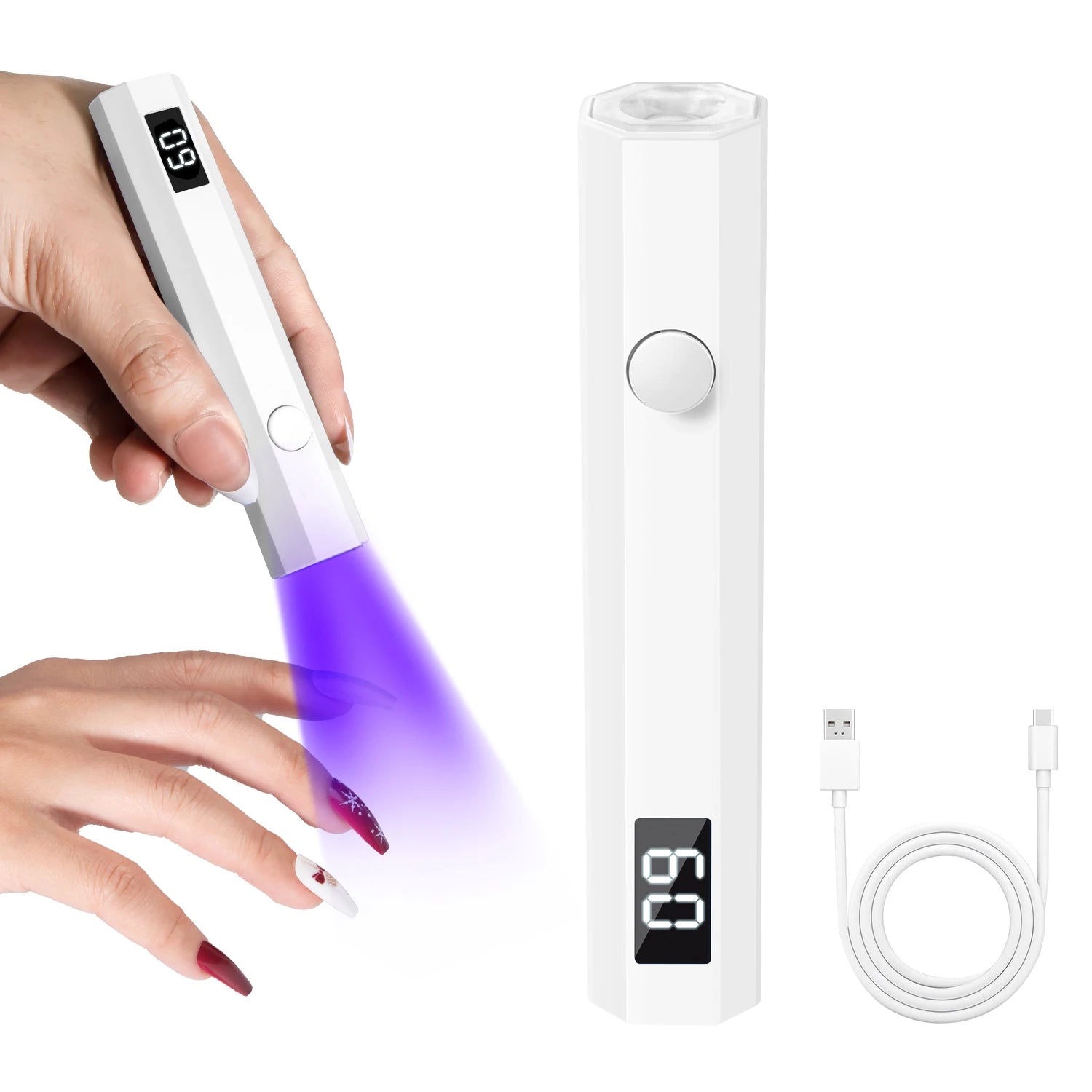 Mini Rechargeable USB-C UV LED Nail Lamp for Gel Polish — Portable Gel Nail Dryer with 20/60s Timers, 395–405 nm