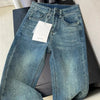 Retro Washed Diamond-Embellished High-Waist Wide-Leg Jeans for Women – Loose Straight Full-Length Denim