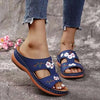 Embroidered Floral PU Wedge Sandals for Women – Slip-On Casual Summer Sandals