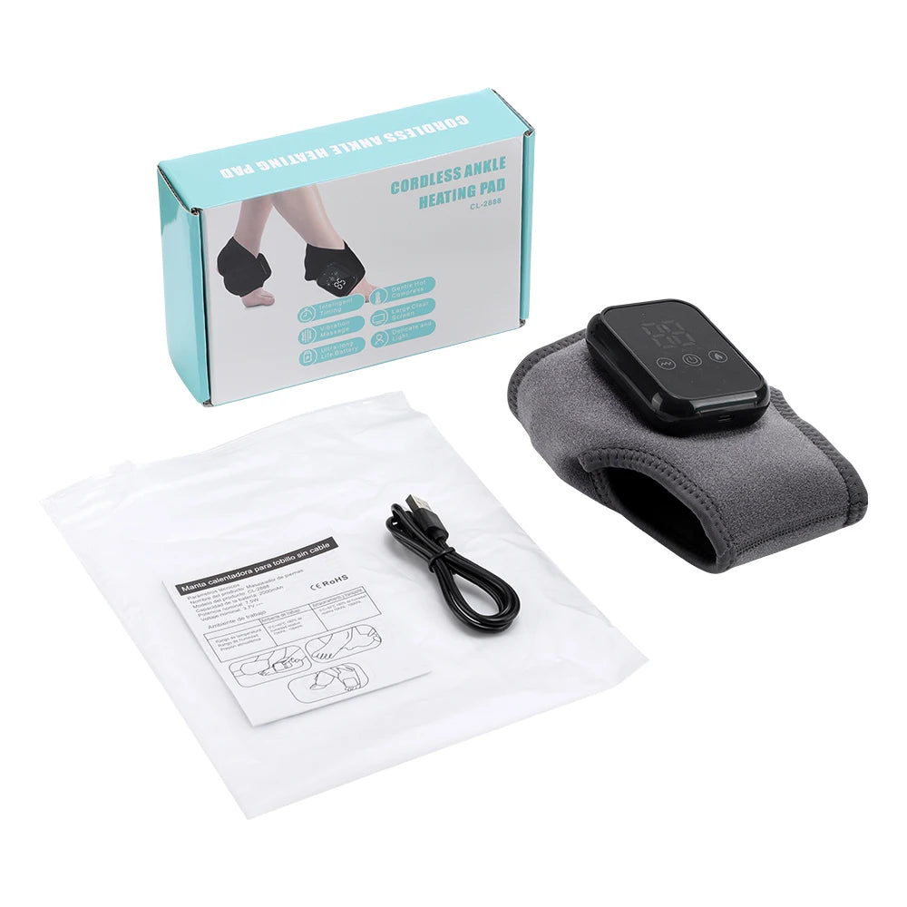 Cordless Heated Ankle Massager Wrap – Rechargeable Foot Heat & Vibration Therapy with Adjustable Support