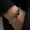 Black Cracked Bead Double Layer Stainless Steel Bracelet Unisex Hip-Hop Rock 15-20 cm (5.9-7.9 in)