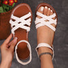 Women's Flat Roman Strap Sandals – Non-Slip Rubber Sole, Low Square Heel, Casual Summer Slides