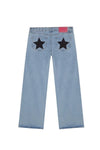 Y2K Vintage Patchwork Jeans for Women – Leopard & Star Print with Metal Rivets, Baggy Wide-Leg Casual Denim