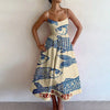 Women's Printed A-Line Maxi Dress - Spaghetti Strap Cold Shoulder High-Waist Slim Beach & Party Casual Vestidos