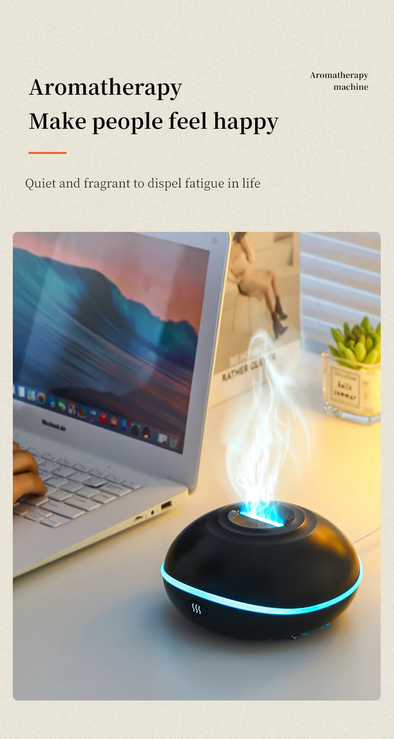 Portable 200ml (6.8 fl oz) USB Aroma Diffuser & Essential Oil Lamp — Mini Air Humidifier with Color Flame Night Light
