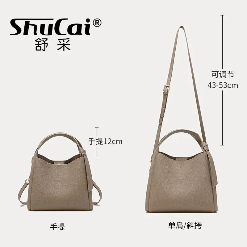 Women's Genuine Leather Bucket Bag – Cowhide Crossbody Handbag & Shoulder Tote