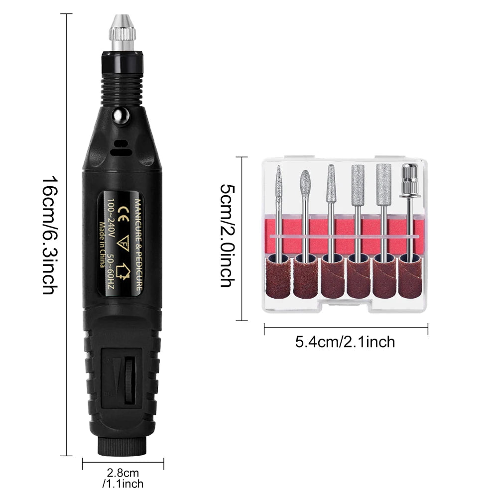 Electric Nail Drill Kit - Portable Professional Manicure & Pedicure Nail Sander, 20,000 RPM, 6 Bits & 6 Sand Bands