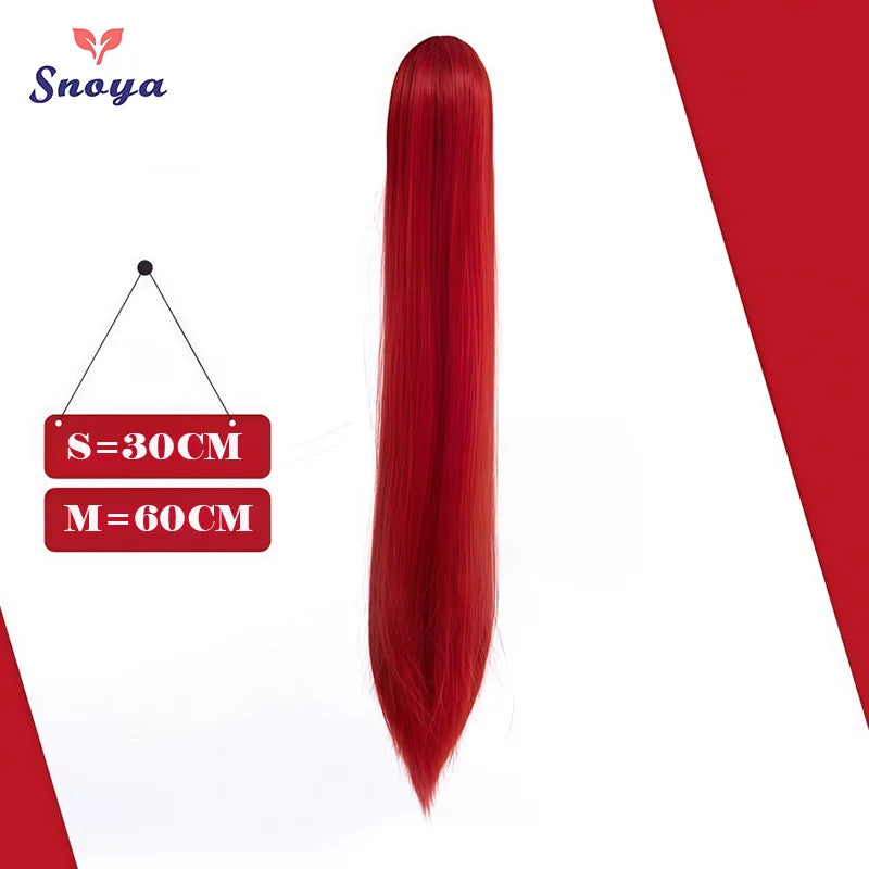 Snoya Clip-In Long Straight Ponytail Extension 60 cm / 30 cm (23.6 in / 11.8 in) Heat-Resistant Synthetic Claw Clip for Cosplay, Red, Purple, Pink, Blue