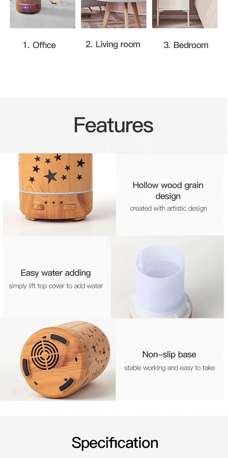 Ultrasonic Essential Oil Diffuser 100ml (3.4 fl oz) with LED Lights - Adjustable Cool Mist Modes for Aromatherapy & Humidifying