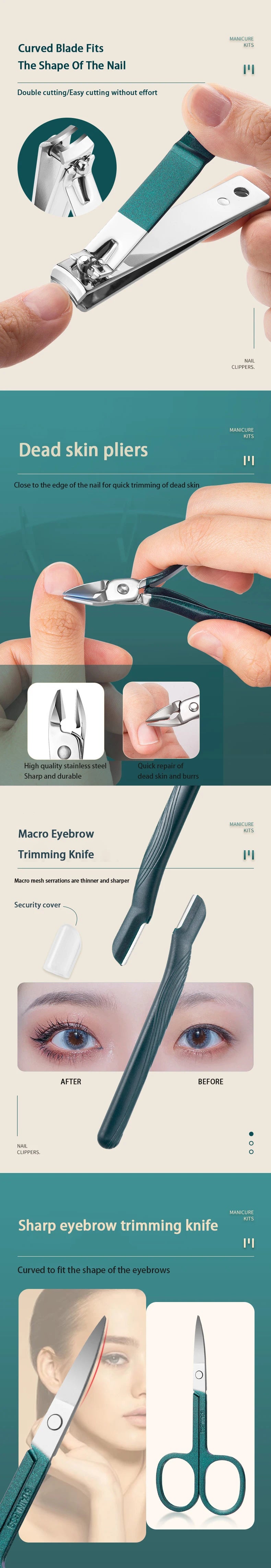 Professional 7-18 Piece Stainless Steel Manicure & Pedicure Set with Travel Case - Portable Nail Care Kit