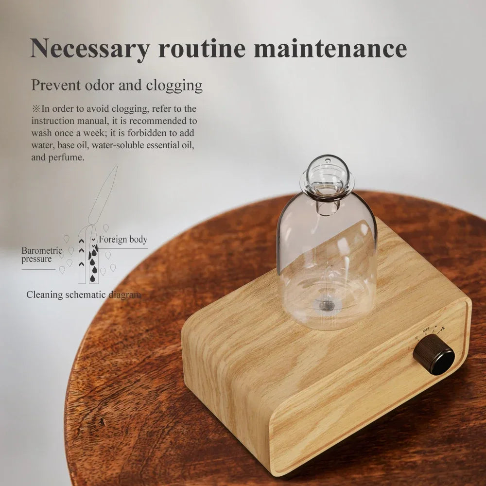 Glass Essential Oil Diffuser with Wood Grain Base — 2600mAh Nebulizer Aromatherapy for Home & Office