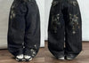 Women's Streetwear Washed Letter Print Baggy Wide-Leg Jeans – Harajuku Hip-Hop Gothic Style