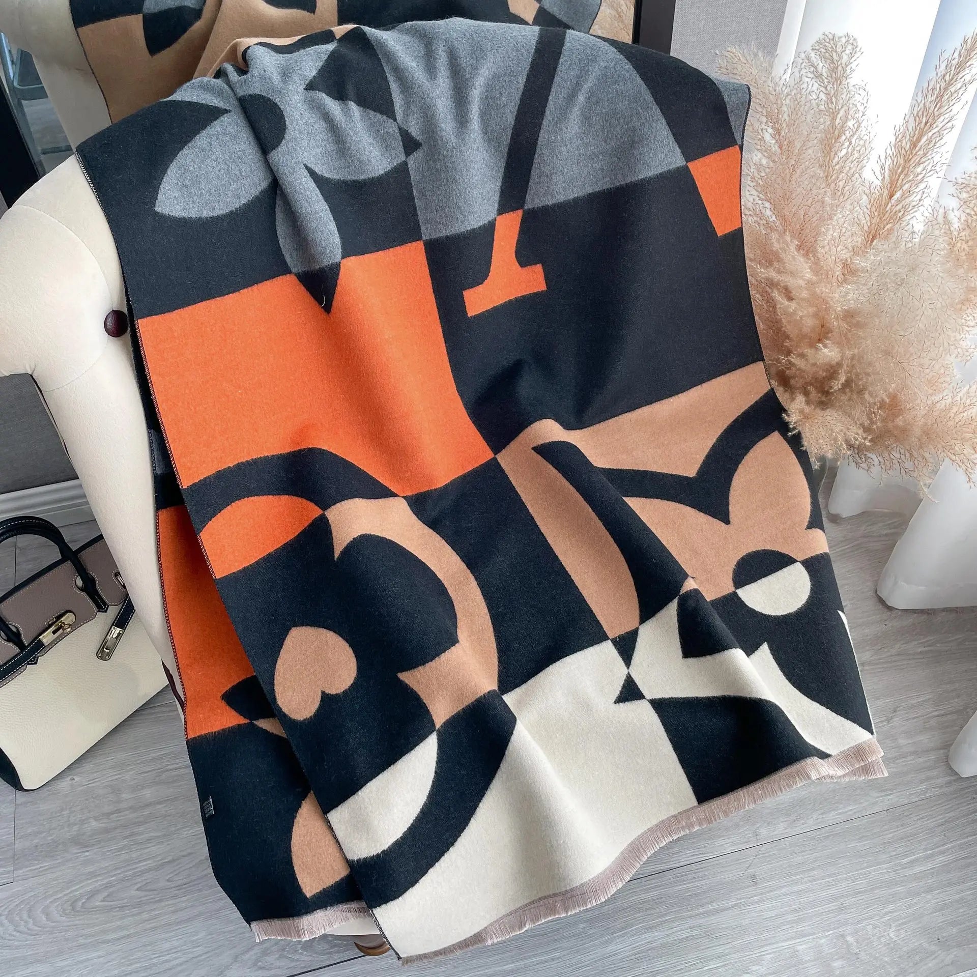 Women's Soft Cashmere Pashmina Scarf 180 x 65 cm (71 x 25.6 in) Plaid Horse Print Tassel Wrap Shawl