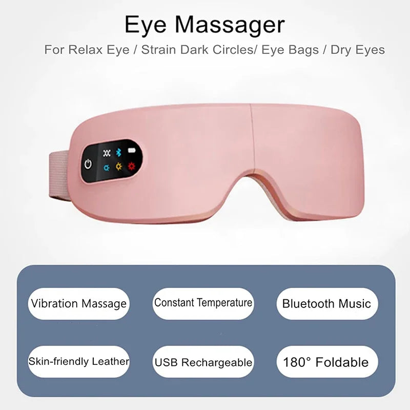 4D Heated Bluetooth Eye Massager — Smart Airbag Vibration, Rechargeable Foldable Eye Spa for Migraine Relief, Sleep & Relaxation