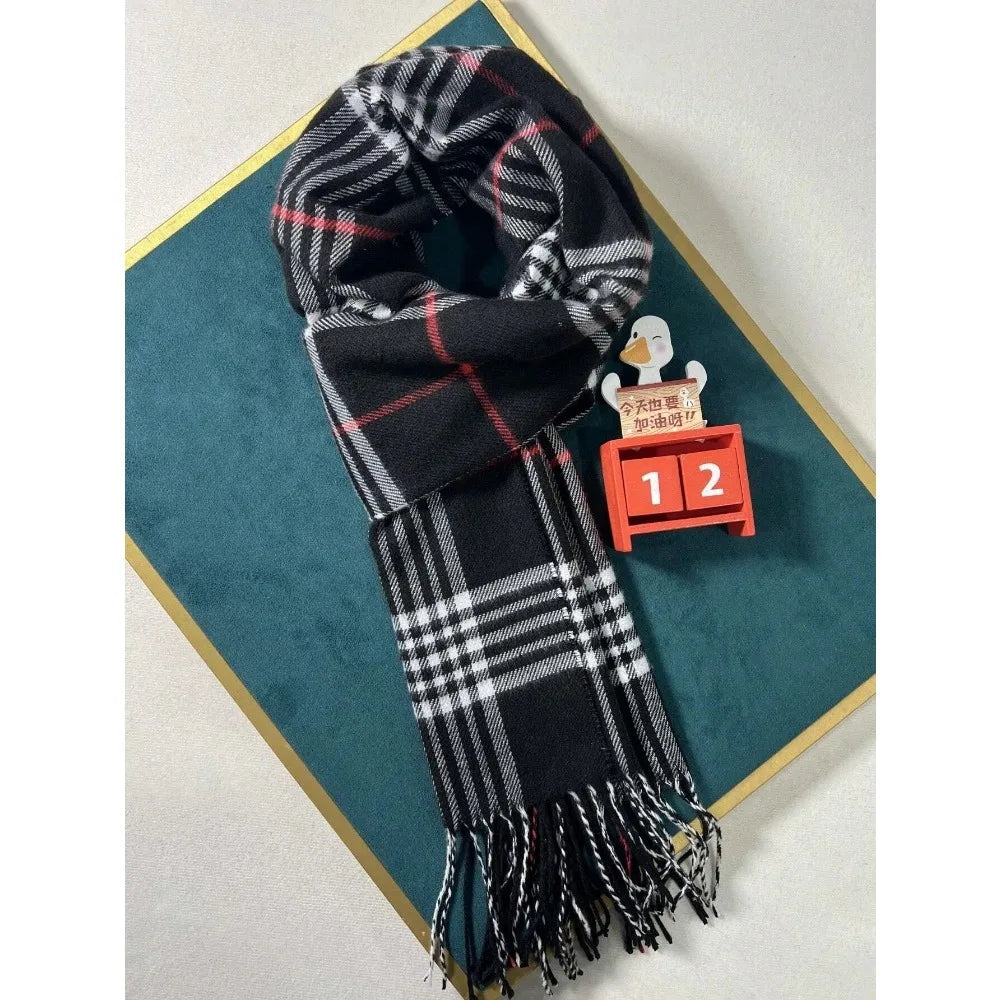 Plaid Cashmere-Feel Scarf for Women & Men — Warm Polyester Winter Shawl Wrap Pashmina