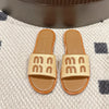 Women's Flat Leather Sandals Non-Slip Triangle Print Summer Beach Slides