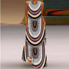 Women's Vintage Printed Boho Maxi Dress - V-Neck Sleeveless A-Line Summer Beach & Party Dress