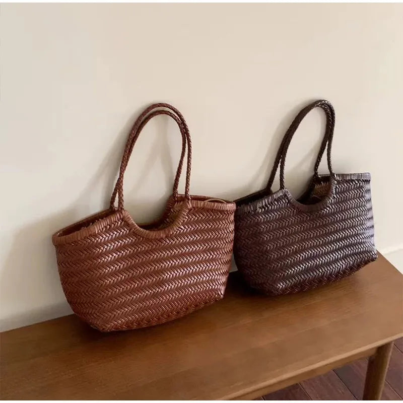 Women 2-in-1 Woven Straw Shoulder Bag – Adjustable Strap Large Capacity Dumpling Beach Bucket Bag