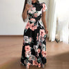 Women's Floral Boho A-Line Maxi Dress Short Sleeve High-Waist Flowy Beach Dress