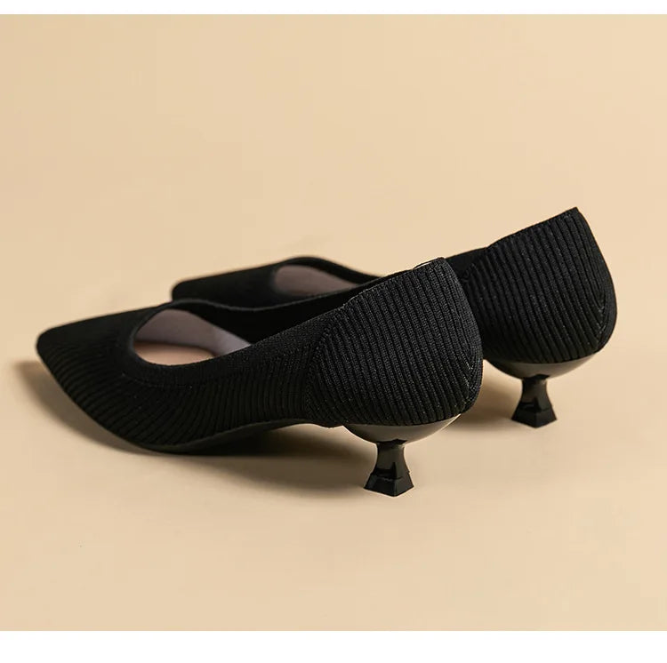 Women's Pointed-Toe Knit Slingback Pumps, Breathable Latex Insole & Anti-Slip Rubber Sole, 3.5 cm (1.38 in) Mid Heel