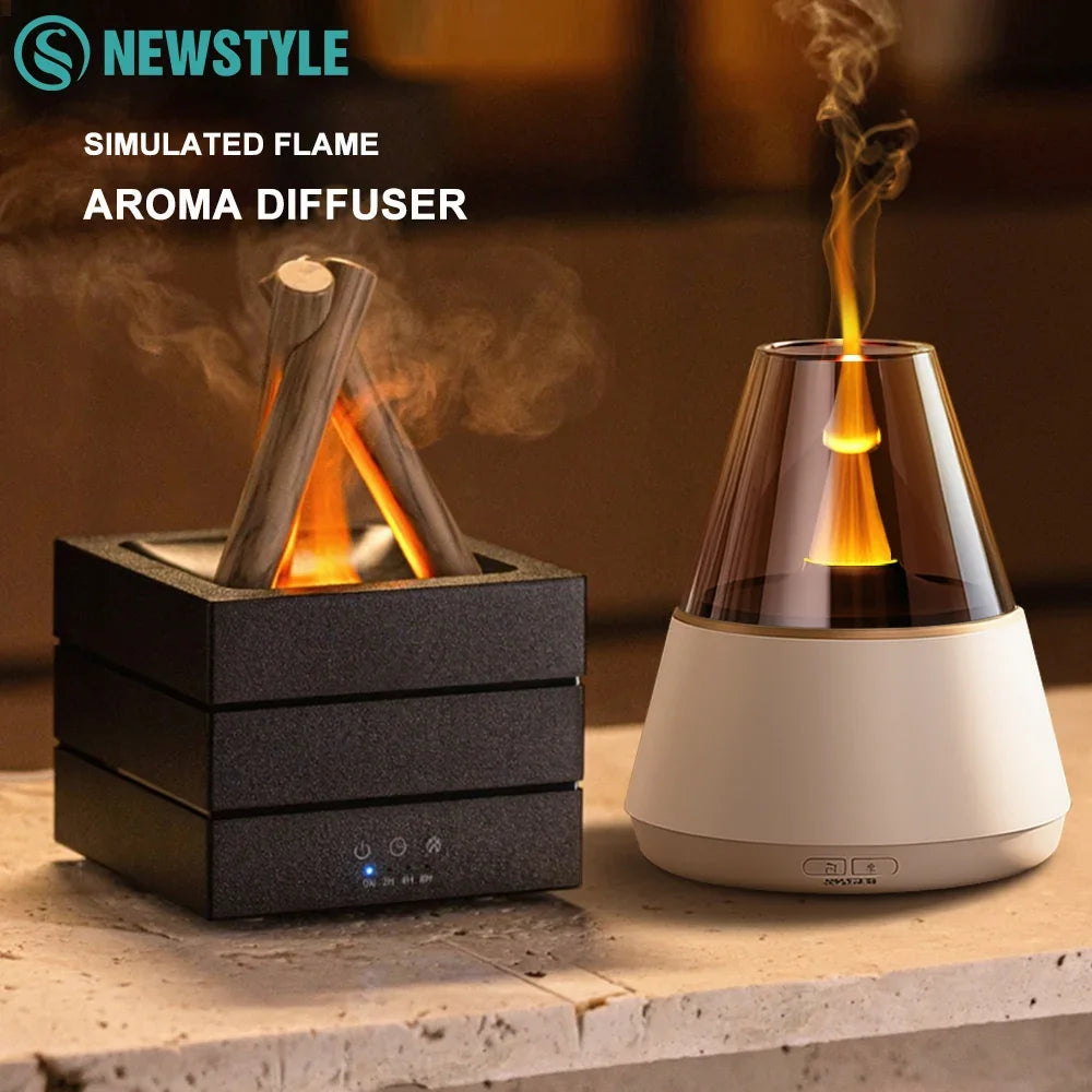 NEWSTYLE Simulated Flame Aroma Diffuser – Bonfire LED Ultrasonic Cool Mist Humidifier & Essential Oil Diffuser, 280ml (9.5 fl oz) with Remote