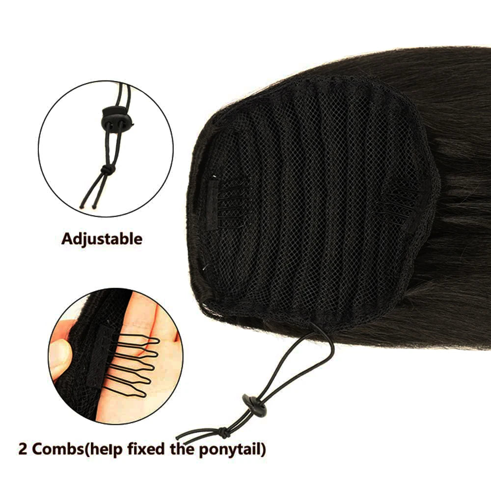 Remy Straight Clip-In Drawstring Ponytail Hair Extension 10–26 in (25–66 cm) 100 g Natural Color