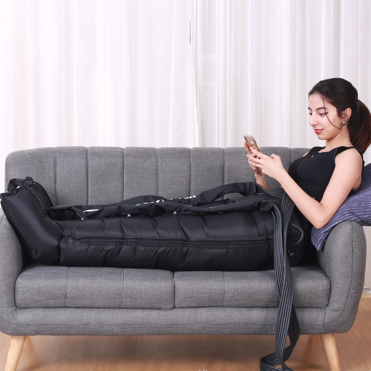 6-Chamber Whole-Body Pneumatic Compression System - Air Lymphatic Drainage Leg & Foot Massager