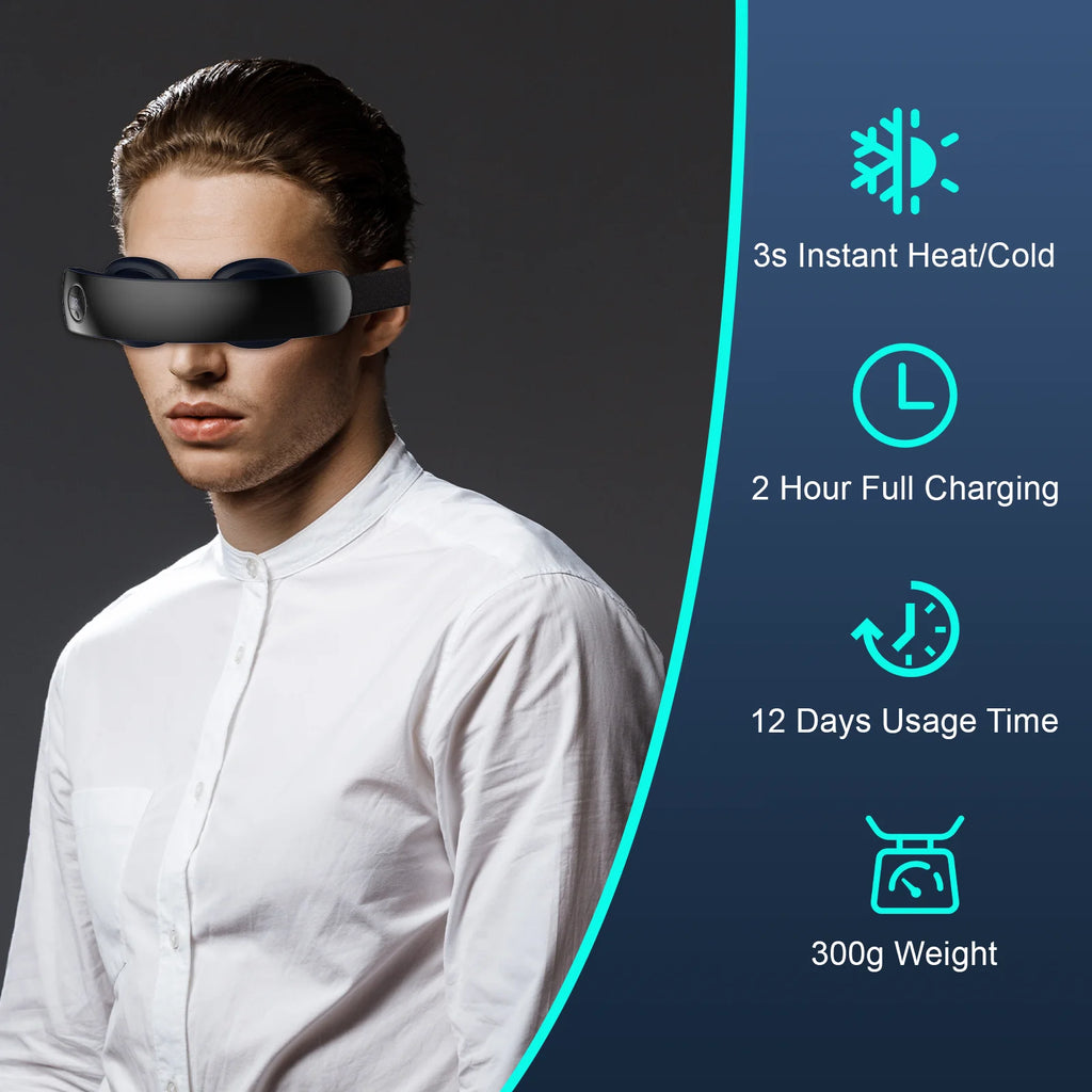 Wireless Eye Massager with Hot & Cold Compress, Bluetooth Music — Relieves Tired Eyes & Dark Circles