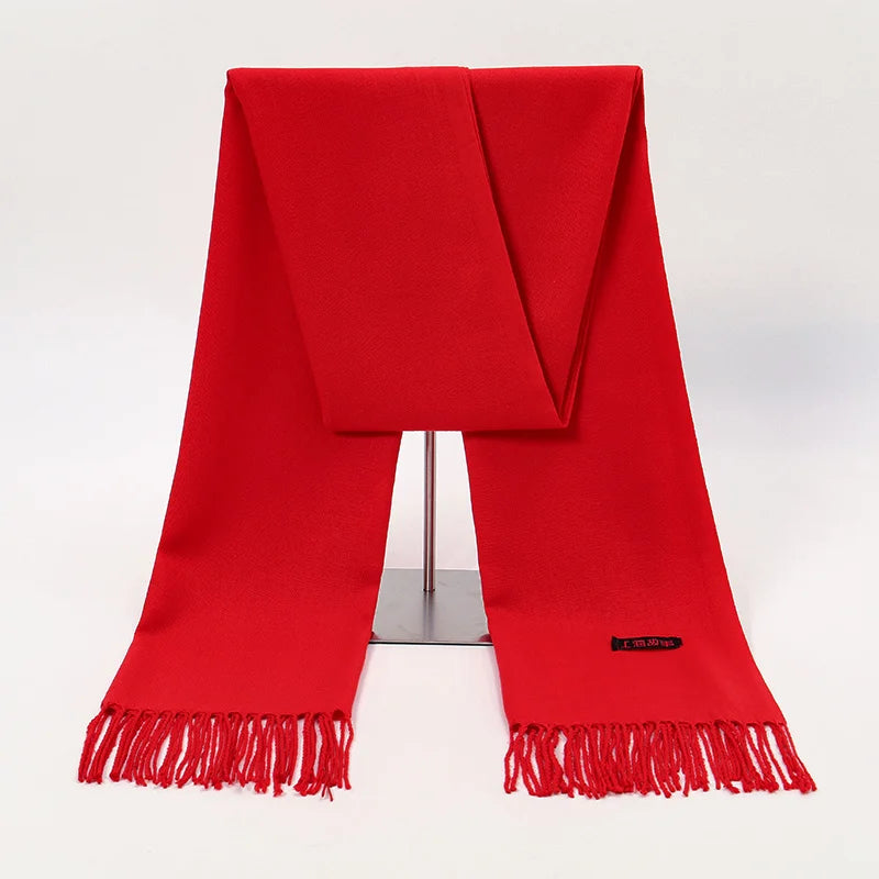Red Cashmere Tassel Scarf Shawl Soft Winter Pashmina Wrap for Women