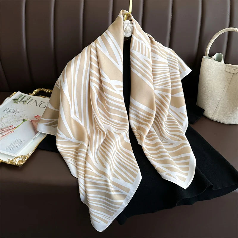 90 x 90 cm (35 x 35 in) Twill Silk-Feel Square Scarf – Women’s Luxury Tree Print Head Scarf, Shawl, Hijab, Bandana