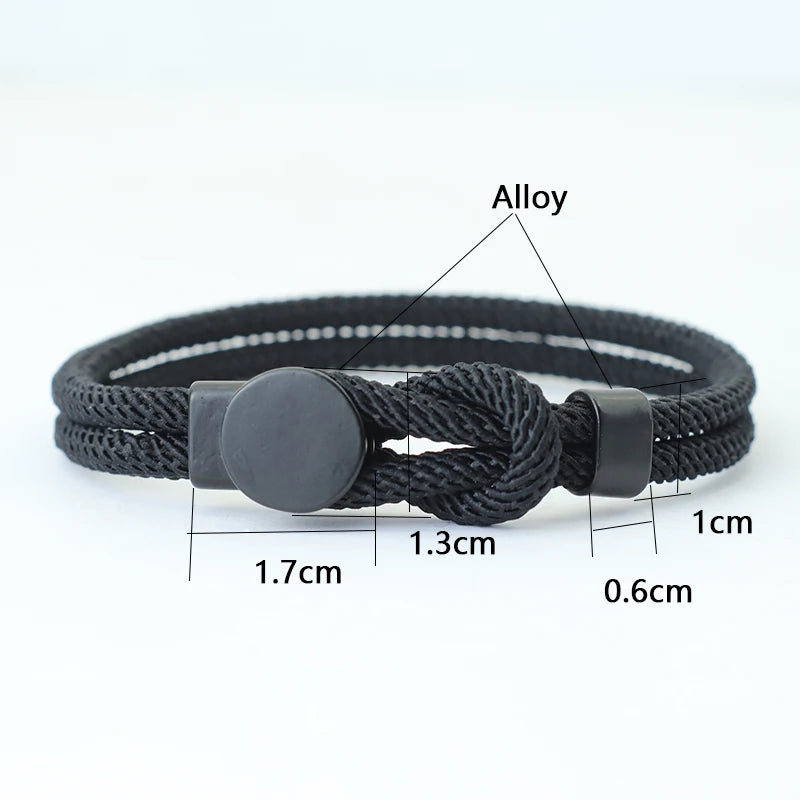 Men's Double-Layer Rope Bracelet 4mm (0.16 in) Nylon Cord with Lucky Red Thread — 3 Sizes | Gift for Him
