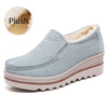 Women's Winter Cow Suede Loafers — Plush Wool-Lined Platform Moccasins, Warm Slip-On Flats