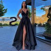 Royal Blue Satin Halter Evening Gown Floor-Length A-Line Ball Dress with High Split