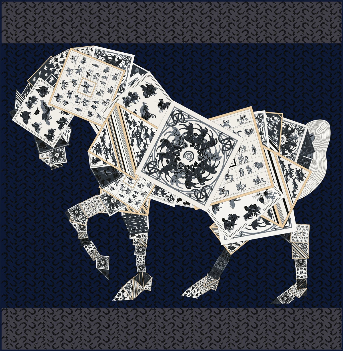 90 x 90 cm (35 in) Checkered Horse Print Twill Silk Square Scarf, Women's Luxury Bandana Shawl Hijab Neckerchief