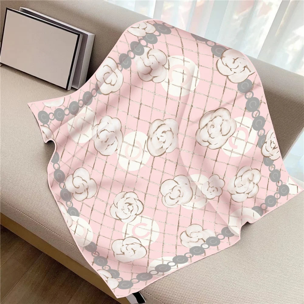 Twill Silk Square Scarf 90 x 90 cm (35.4 in) - Floral & Letter Print Women's Neck Kerchief Wrap