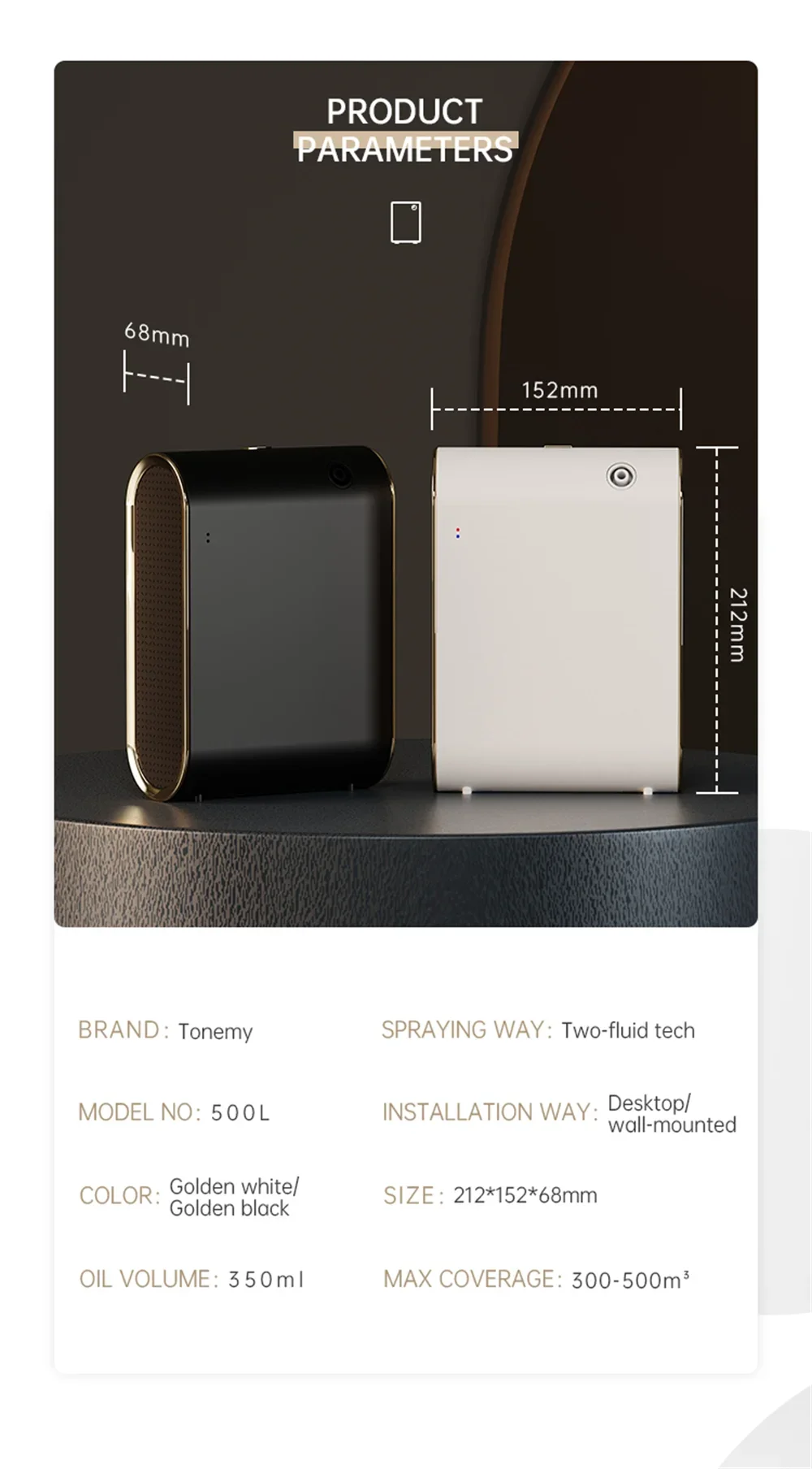 Smart Wall-Mounted Aroma Diffuser 350ml (11.8 fl oz) — WiFi & Bluetooth App Control, Low-Noise Scent Machine for Home & Hotel