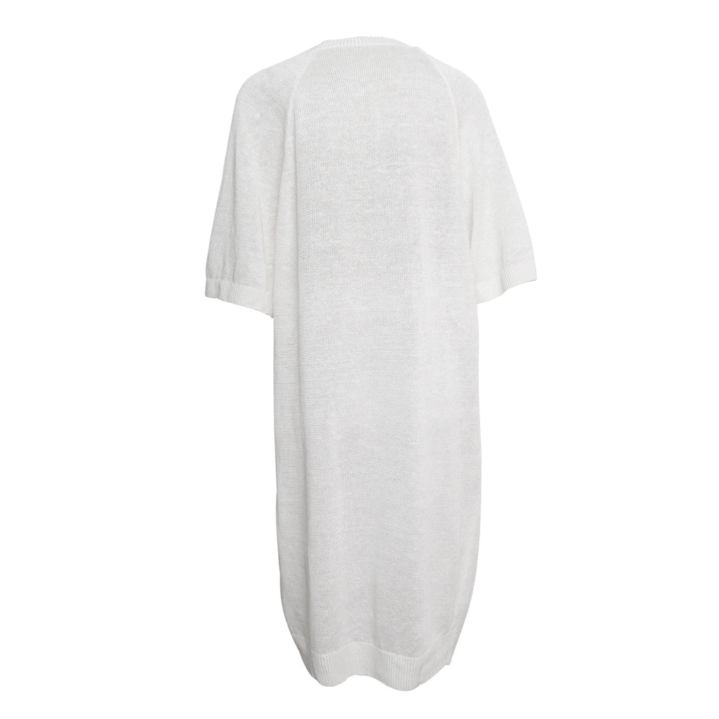 Luxury Women's Summer Linen Knit Dress – 100% Linen Loose Knee-Length O-Neck Casual Dress
