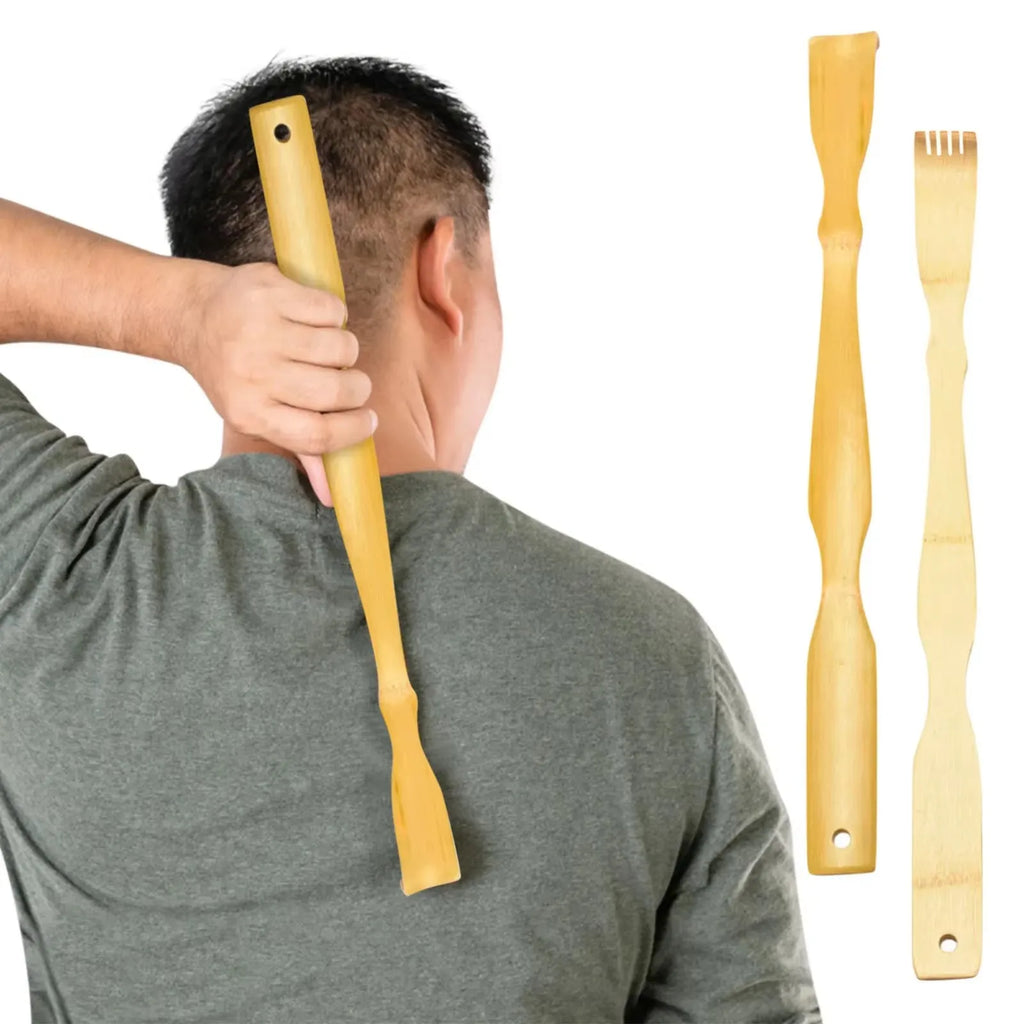 Bamboo Back Scratcher Stick with Massage Roller – Long Wooden Back Scratcher for Men & Women