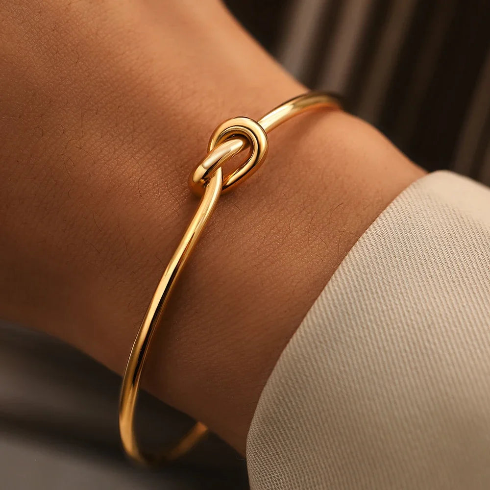 Stainless Steel Woven Twist Cuff Bracelet - Vintage Gold-Tone Statement Bangle for Women