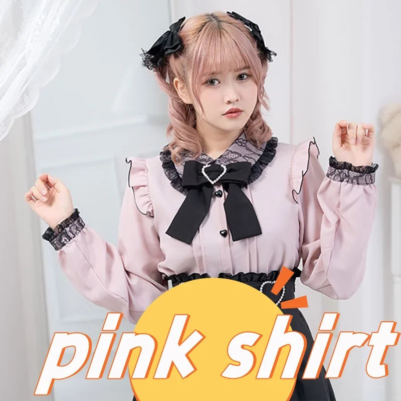 Kawaii Jirai Kei Lolita Y2K Japanese Style Blouse with Peter Pan Collar Long Sleeve Sweet Aesthetic Top for Women