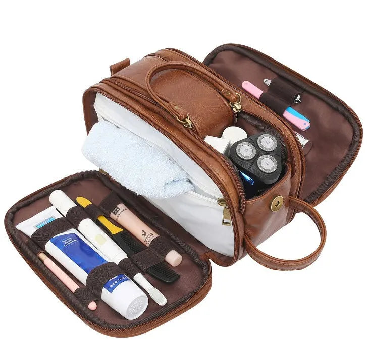Men's Large Travel Toiletry Bag – Water-Resistant PU Leather Dopp Kit & Toiletries Organizer
