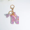 Sequin Letter Keychain with Tassel & Butterfly Charm – Initial A-Z Resin Keyring for Women, Bag & Car (55mm / 2.2 in)