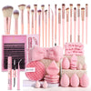 Pink Makeup Brush & Sponge Set with Headband and Wristband Remover, 8–16mm DIY Eyelash Extension Kit