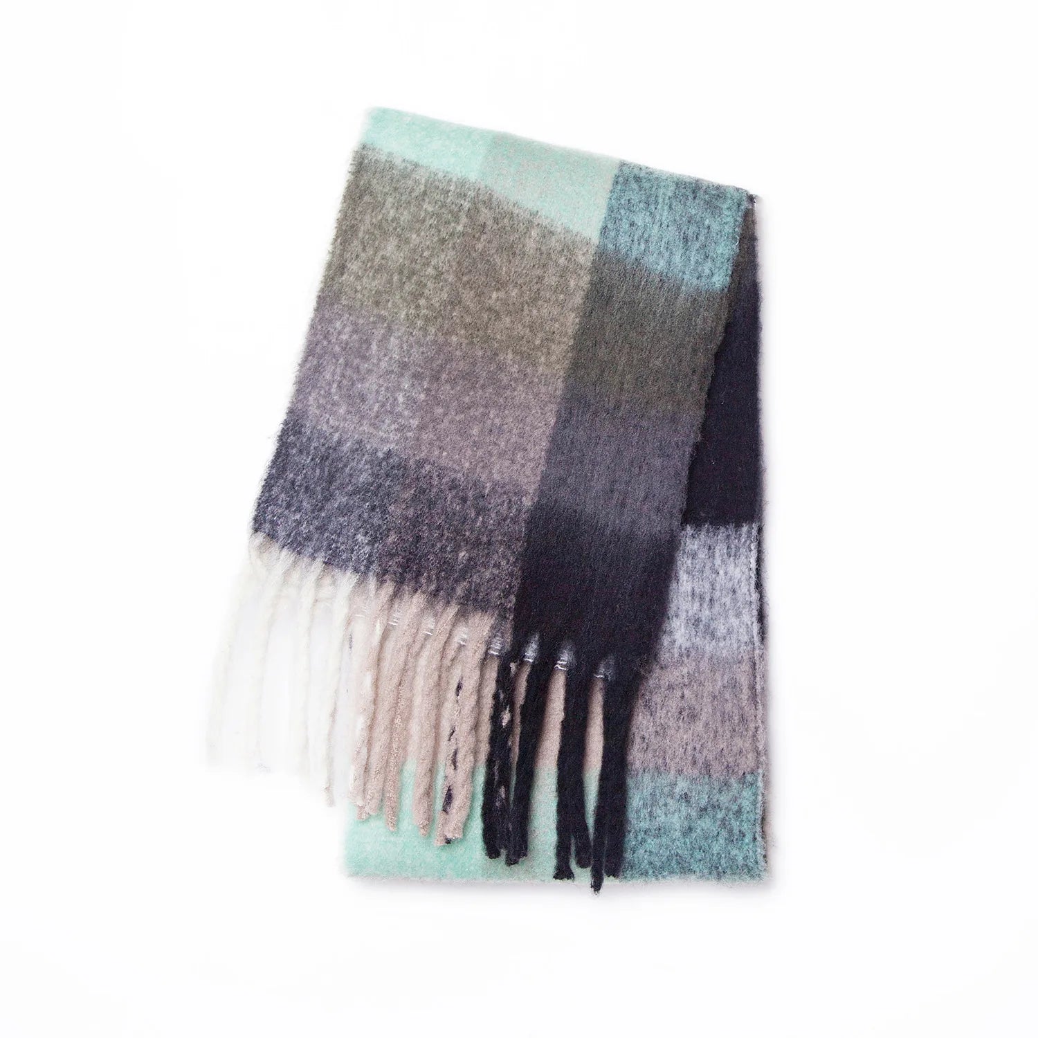 Women's Winter Thick Plaid Pashmina Scarf - Soft Polyester Shawl Wrap, 175+ cm (69+ in) Fuzzy Tassel